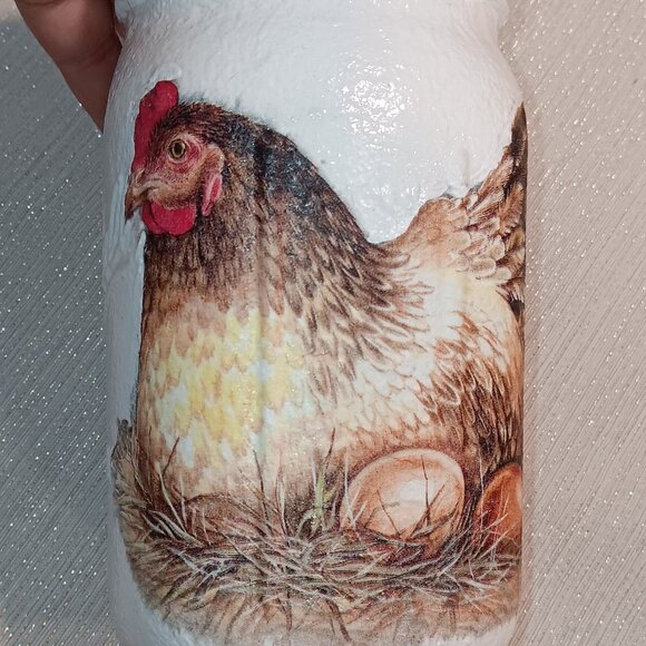 GLASS MASON Ball JAR storage Handmade decorated Chicken Hen Country Farmhouse - Picture 1 of 4